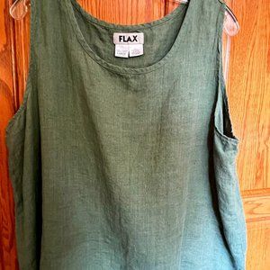FLAX 100% Linen Sage Green Ladies Tank Sleeveless Top - Size L / Large - EUC